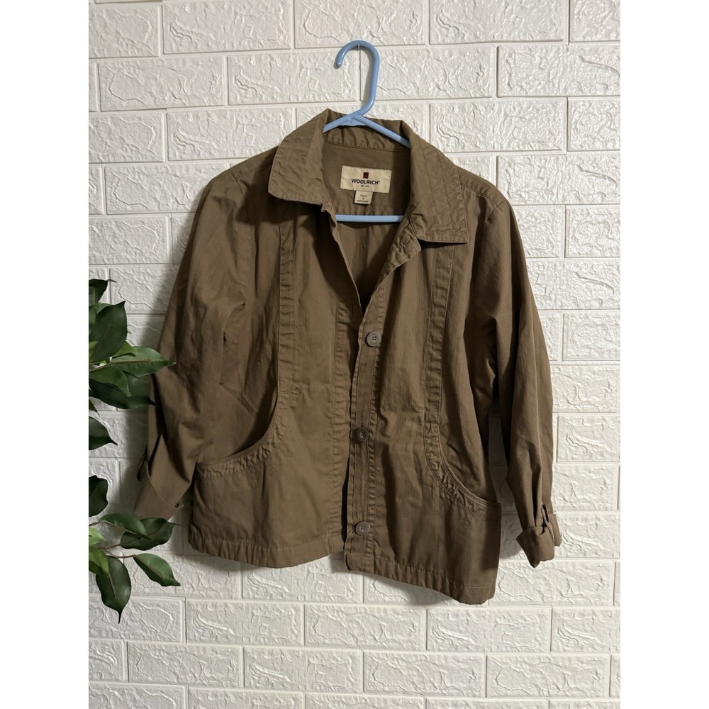 Woolrich Womens Cotton Jacket Beige Button Front Outdoor Casual Size S